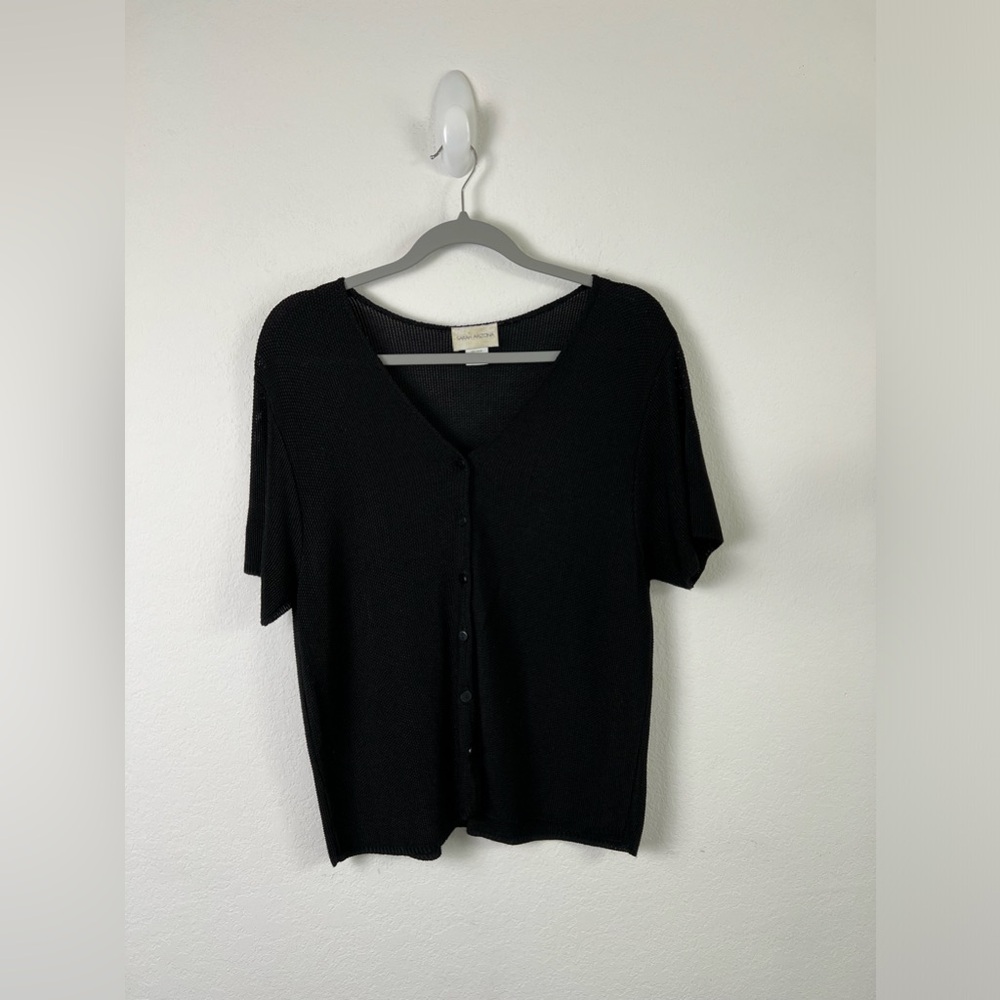 Sarah Arizona Black Rayon Knit Mesh Short Sleeve Cardigan Top Beach Vacation